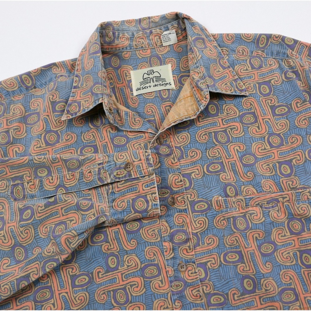 VTG Desert Designs Jimmy Pike Abstract Tribal Aboriginal Print Shirt Mens M RARE